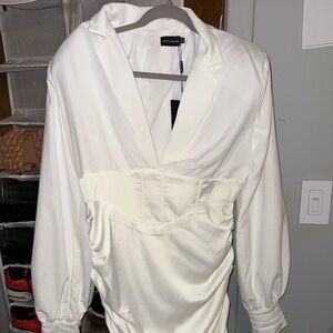 Plus Premium White Constructed Corset Waist Blazer Dress